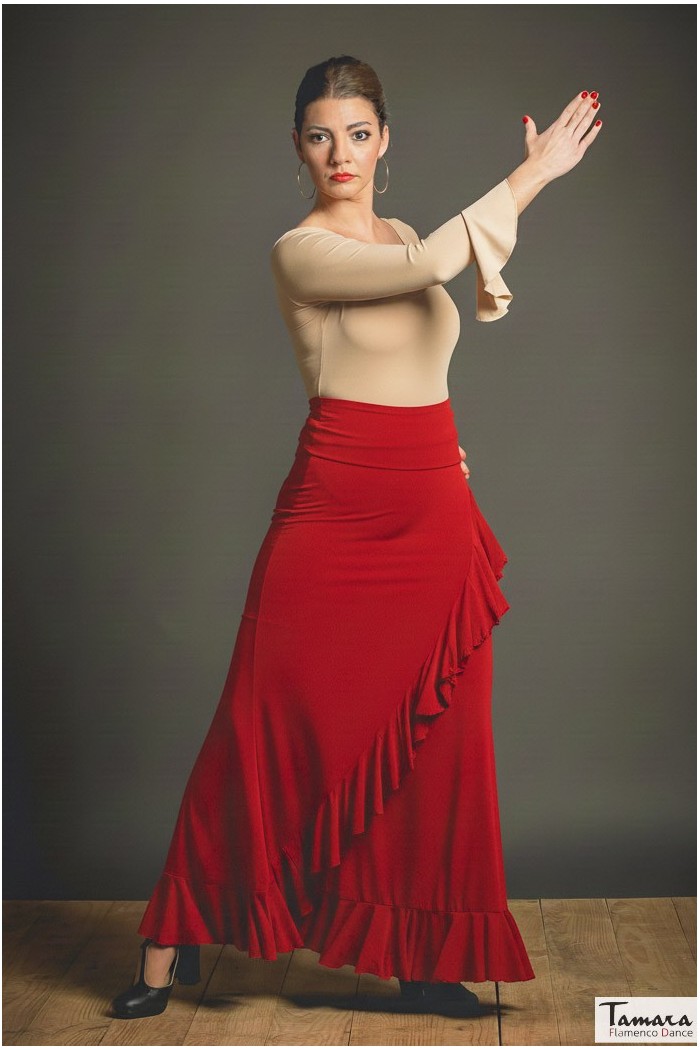 Jupes flamenco FEMME modèle Jupe flamenco Jupe Valeria - Tricot élastique Rouge