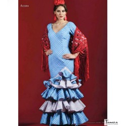 Trajes de Flamenca Roal modelo Traje de flamenca Alegria Turquesa lunares blancos 