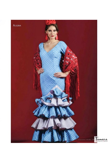Roal Flamenco dresses | The best Spanish selection model Flamenca dress Alegria Turquoise with white polka dots