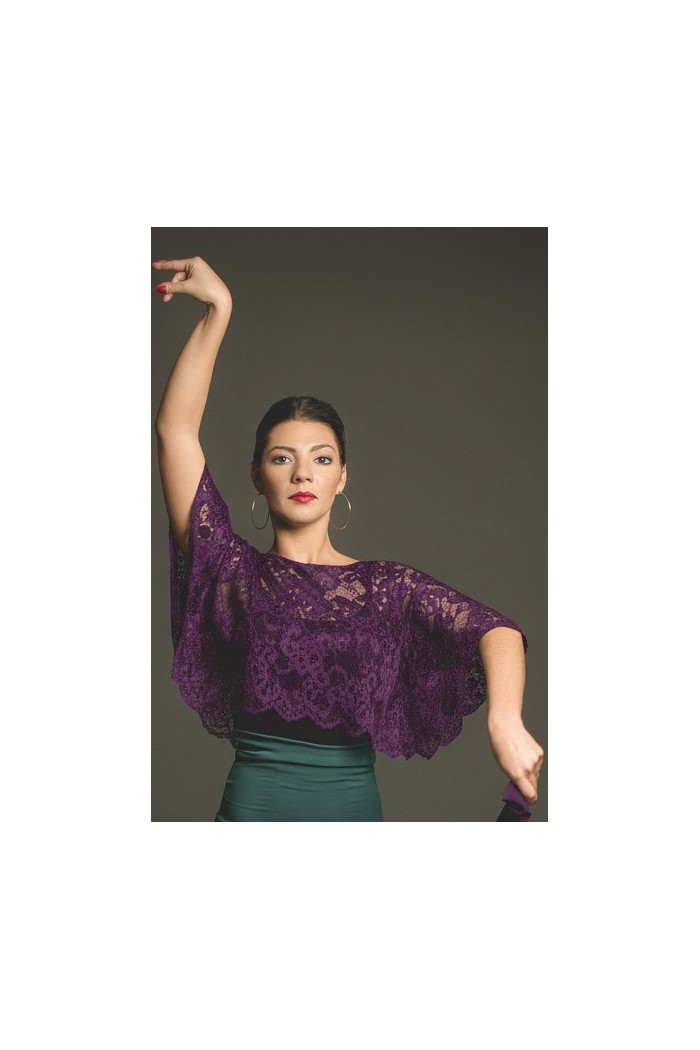 Maillot, body et haut de flamenco FEMME modèle Top Portento - Dentelle Cardinal foncé