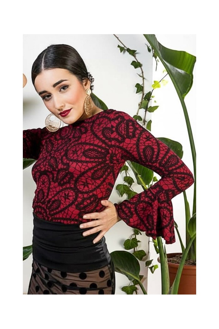 Body/Camiseta flamenca MUJER modelo Camiseta Albores - Punto elástico Floral fondo beig