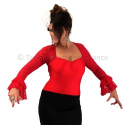 Maillot, body et haut de flamenco FEMME modèle Body Romance - Lycra et dentelle Rouge