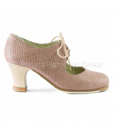 zapatos de flamenco profesionales en stock - Begoña Cervera - Cordonera piel serpiente rosa