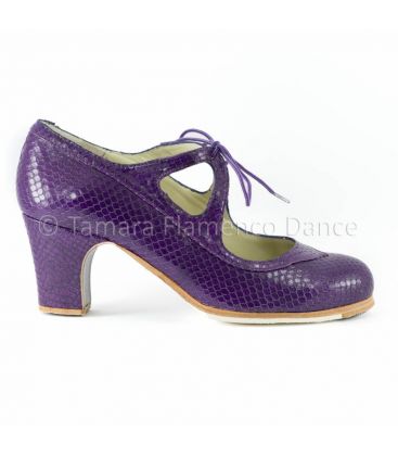 zapatos de flamenco profesionales en stock - Begoña Cervera - Candor piel serpiente morada