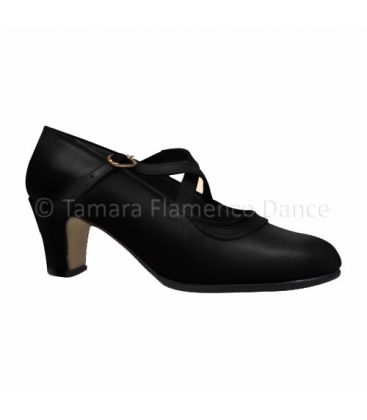 zapatos de flamenco para ensayo semiprofesionales - - Semiprofesional Básico Cruzado - Piel negra TAMARA