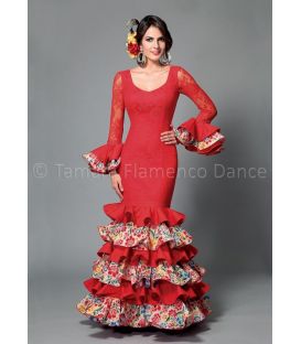 trajes de flamenca 2016 mujer - Aires de Feria - Dalia rojo y flores
