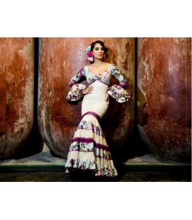 trajes de flamenca 2016 mujer - Aires de Feria - Soleares beige y cardenal artistica