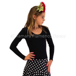 Body/T-shirt flamenco GIRL modèle Body Tamara (manches longues) pour enfant - Polyamide Noir