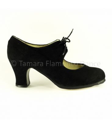 in stock flamenco shoes professionals - Begoña Cervera - Cordonera black suede carrete heel