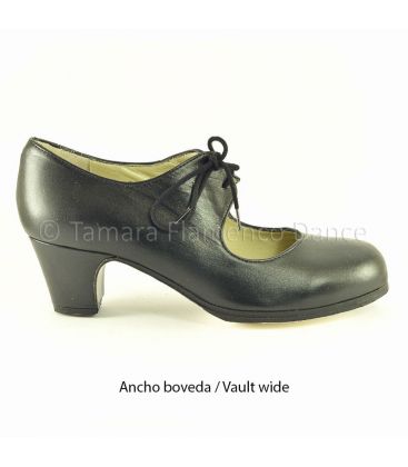 zapatos de flamenco profesionales en stock - Begoña Cervera - Cordonera piel negro tacon clasico 5 cm ancho boveda