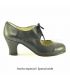 in stock flamenco shoes professionals - Begoña Cervera - Cordonera black leather carrete heel special wide