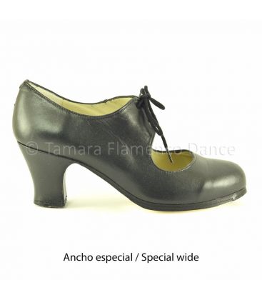 flamenco shoes professional for woman - Begoña Cervera - Cordonera black leather carrete heel special wide