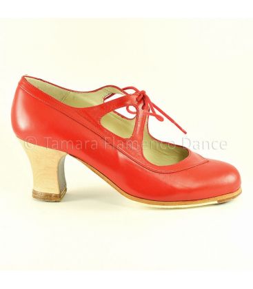 zapatos de flamenco profesionales en stock - Begoña Cervera - Candor piel rojo tacón madera