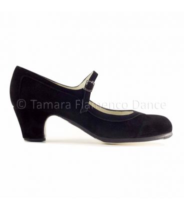 zapatos de flamenco profesionales en stock - Begoña Cervera - Salon Correa ante negro tacon clasico 5 cm