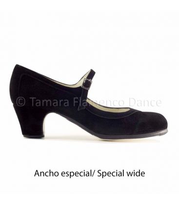 in stock flamenco shoes professionals - Begoña Cervera - Salon Correa black suede classic 5 cm heel special wide