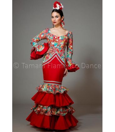 trajes de flamenca 2016 mujer - Aires de Feria - Bahía estampado y rojo