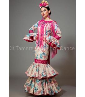 trajes de flamenca 2016 mujer - Aires de Feria - Brisa estampado azul y rosa