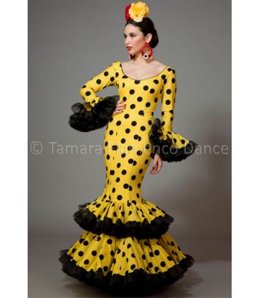 trajes de flamenca 2016 mujer - Aires de Feria - Copla amarillo lunares negros