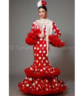 trajes de flamenca 2016 mujer - Aires de Feria - Copla rojo con lunares blancos