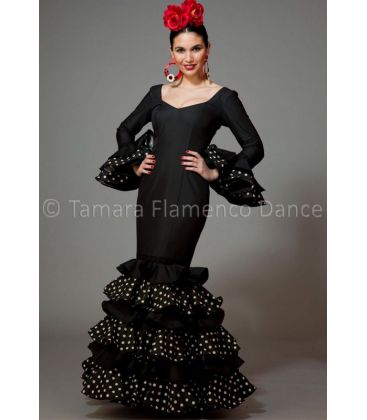 trajes de flamenca 2016 mujer - Aires de Feria - Dalia negro lunuares blancos