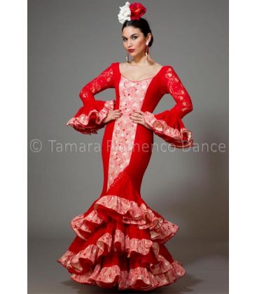 trajes de flamenca 2016 mujer - Aires de Feria - Manuela encaje rojo y estampado