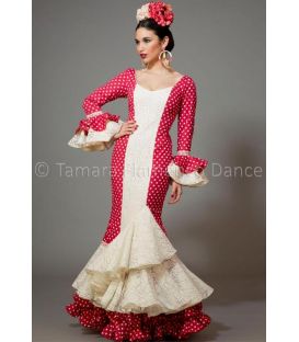 woman flamenco dresses 2016 - Aires de Feria - Pasarela white & raspberry polka dots