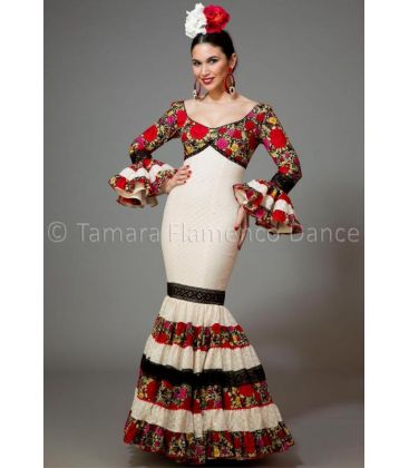 trajes de flamenca 2016 mujer - Aires de Feria - Soleares blanco y negro con flores