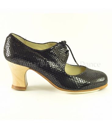 zapatos de flamenco profesionales personalizables - Begoña Cervera - Cordonera piel serpiente negra