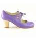 flamenco shoes professional for woman - Begoña Cervera - Cordonera Calado purple leather wood carrete heel