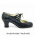 zapatos de flamenco profesionales personalizables - Begoña Cervera - Cordonera Calado piel negro tacon carrete ancho boveda