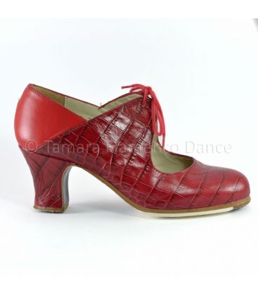 in stock flamenco shoes professionals - Begoña Cervera - Arty red coco leather carrete heel 