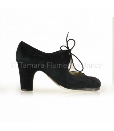 in stock flamenco shoes professionals - Begoña Cervera - Angelito black suede 7cm heel