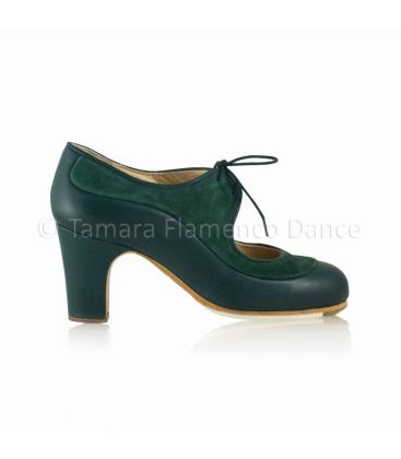 zapatos de flamenco profesionales en stock - Begoña Cervera - Angelito ante y piel verde oscuro tacon 7cm 