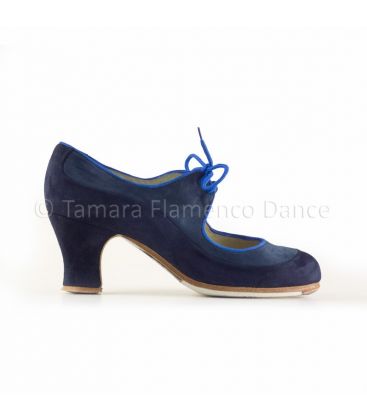 in stock flamenco shoes professionals - Begoña Cervera - Angelito dark blue suede carrete heel 