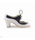 in stock flamenco shoes professionals - Begoña Cervera - Angelito white and black leather classic 6cm heel 