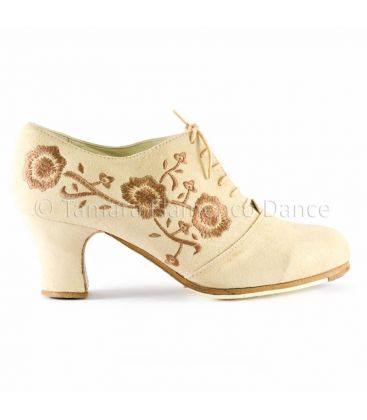 flamenco shoes professional for woman - Begoña Cervera - Ingles Bordado (embroidered) beig with brown