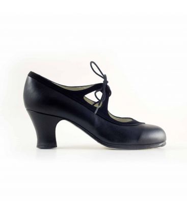 zapatos de flamenco profesionales en stock - Begoña Cervera - Candor piel negro ante negro carrete