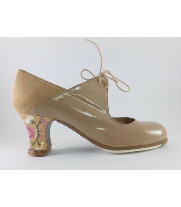 in stock flamenco shoes professionals - Begoña Cervera - Arty patent leather camel carrete heel