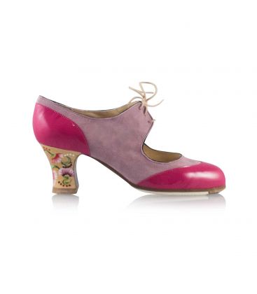 flamenco shoes professional for woman - Begoña Cervera - Cordoneria fuxia leather and suede carrete heel 