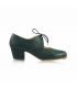 flamenco shoes professional for woman - Begoña Cervera - Acuarela Cordones green leather heel cubano
