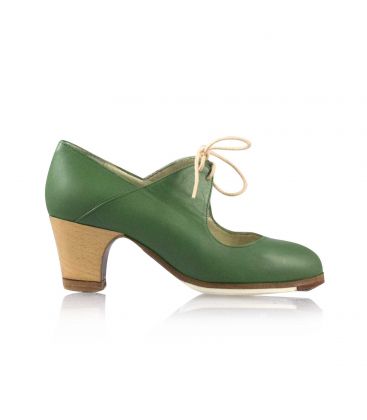 flamenco shoes professional for woman - Begoña Cervera - Arty green leather classic heel