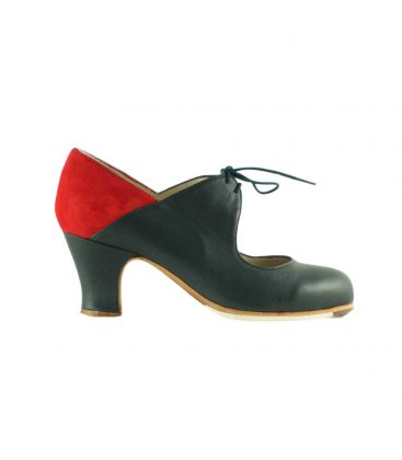 flamenco shoes professional for woman - Begoña Cervera - Arty green leather and red suede, carrete heel