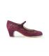 zapatos de flamenco profesionales personalizables - Begoña Cervera - Bordado Correa I burdeos y marron ante, tacon clásico