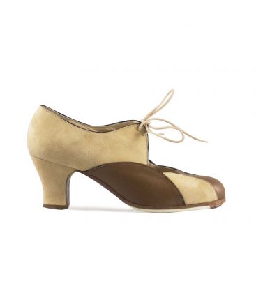 flamenco shoes professional for woman - Begoña Cervera - Acuarela Cordones beig brown suede classic heel