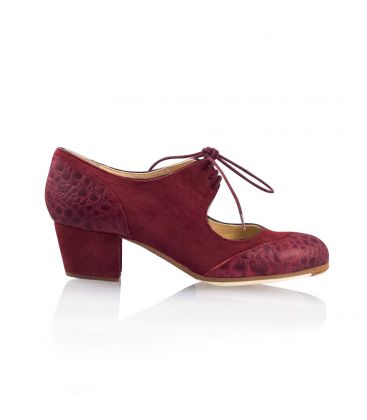 zapatos de flamenco profesionales personalizables - Begoña Cervera - Cordoneria ante y piel cocodrilo burdeos