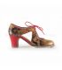 zapatos de flamenco profesionales personalizables - Begoña Cervera - Escote piel serpiente y tacon clasico rojo