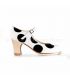 zapatos de flamenco profesionales personalizables - Begoña Cervera - Lunares piel negro y blanco, tacon visto clasico alto