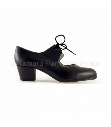 flamenco shoes professional for woman - Begoña Cervera - Cordonera black leather, cubano heel