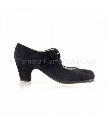 flamenco shoes professional for woman - Begoña Cervera - Tablas black suede, classic heel