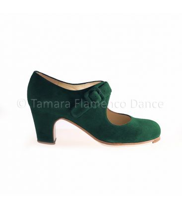 flamenco shoes professional for woman - Begoña Cervera - Tablas green suede, classic heel